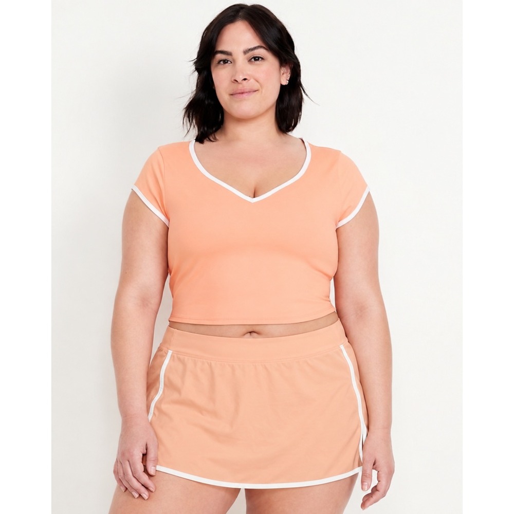 Old Navy NWT Active Powersoft Peach Skort Set XL Top L Skort White Piping Go-Dry